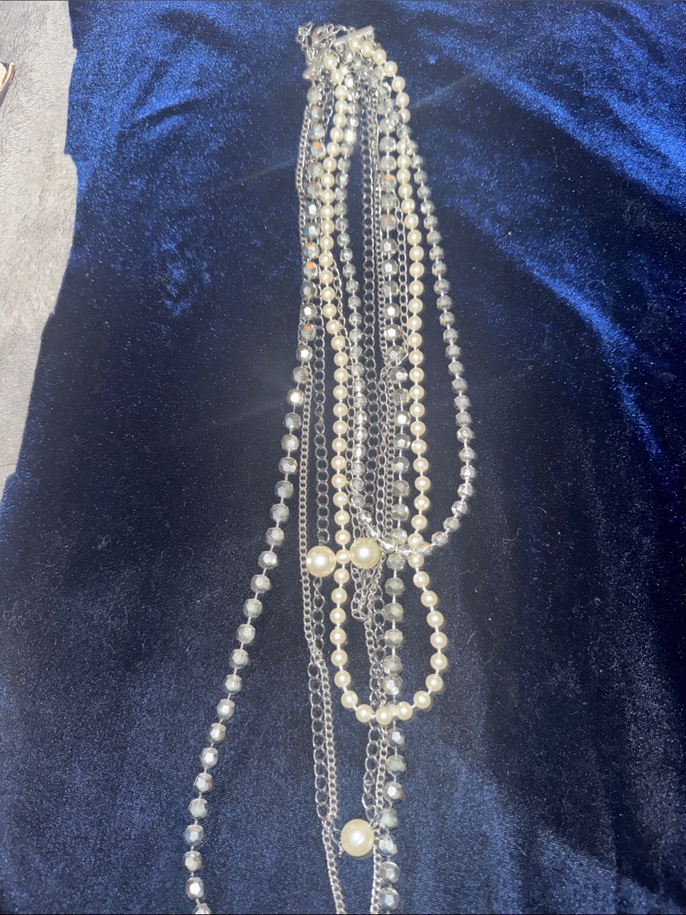 Multi-Strand Silver and Pearl Layered Necklace - Brand: